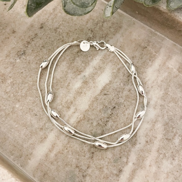 925 Sterling Silver Multi Layer Bead Bracelet Dainty Minimalist Bracelet - Picture 2 of 6